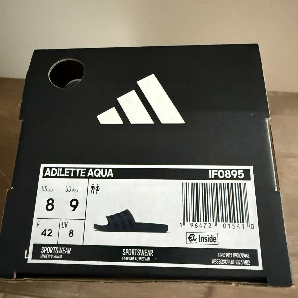 New In Box Adidas Adilette Aqua Slide Sandals Blue unisex Men’s 8 Woman’s 9